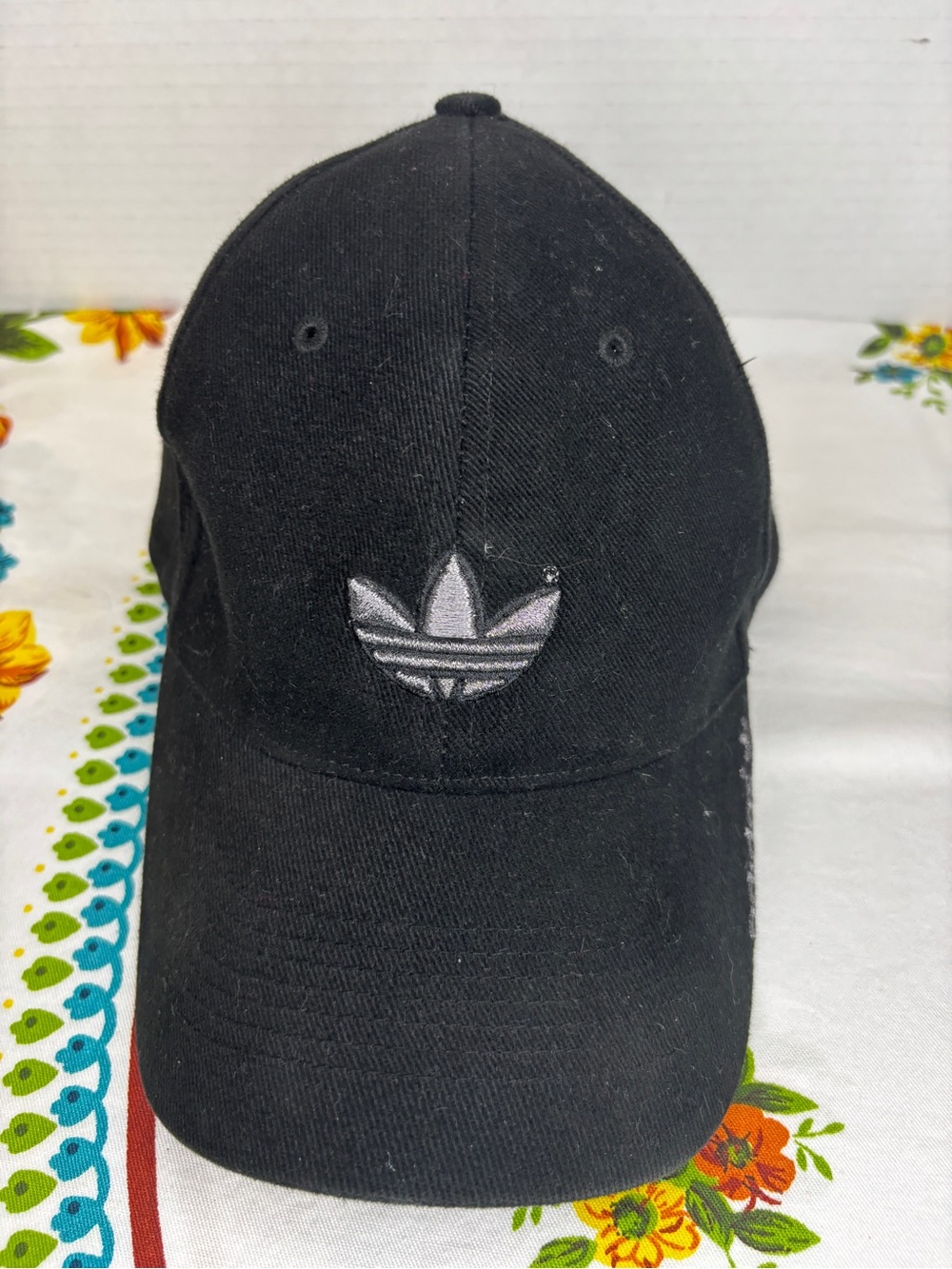 adidas Three Stripes Black Cap with Silver Trefoil Logo 7/7 1/8 S/M